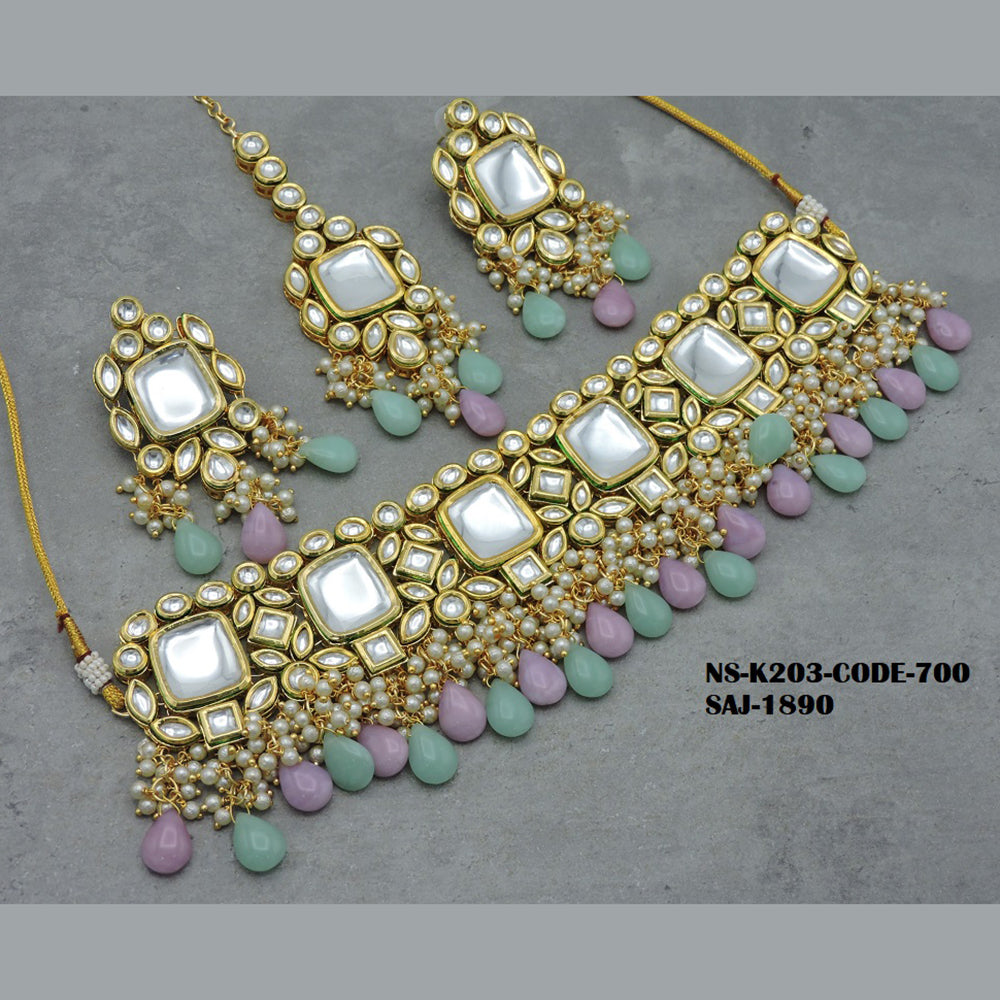 Soni Art Jewellery Gold Plated Kundan & Beads Choker Necklace Set