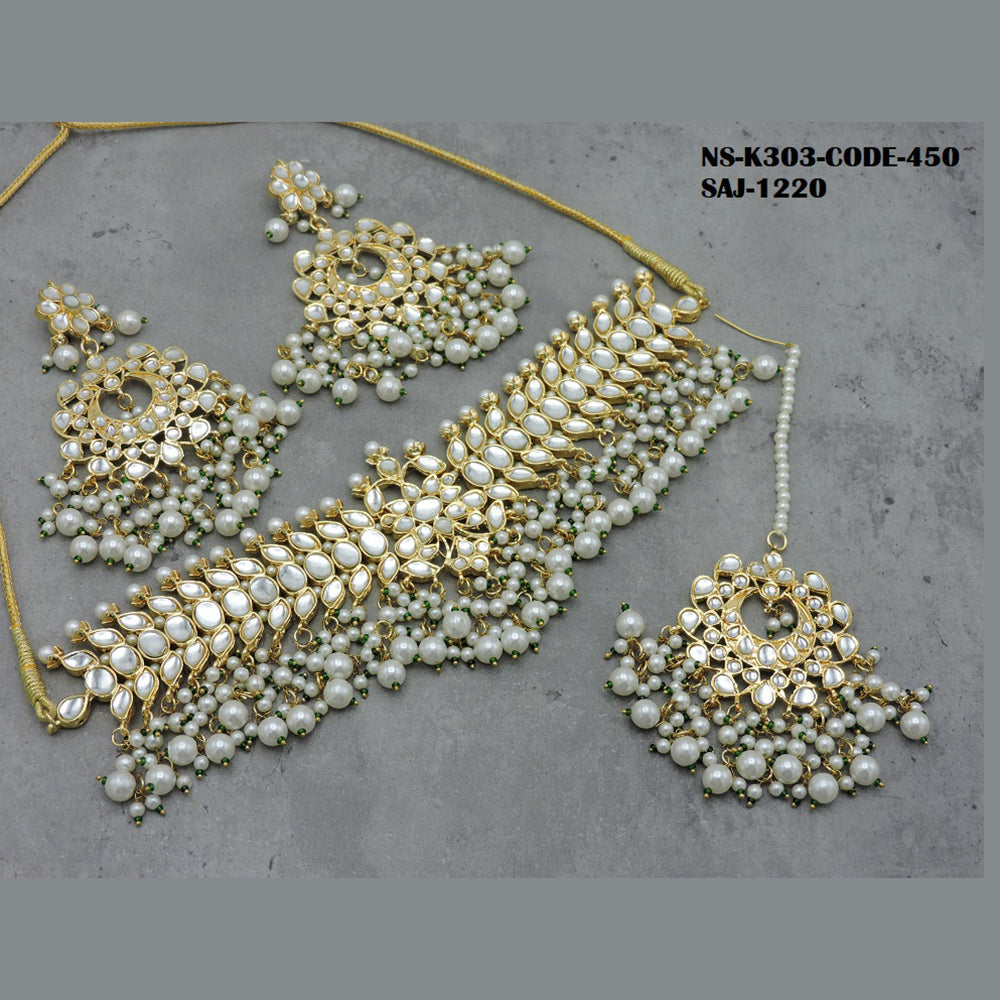 Soni Art Jewellery Gold Plated Kundan Stone & Beads Choker Necklace Set