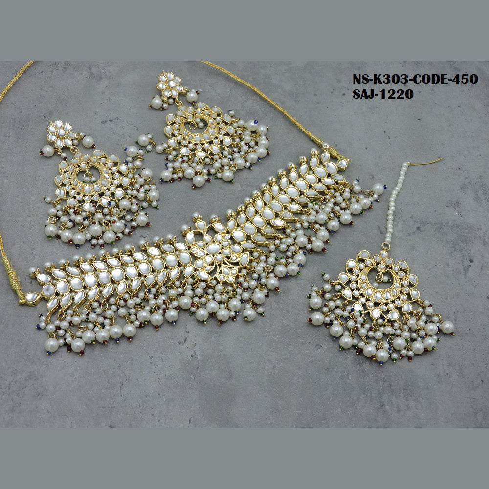 Soni Art Jewellery Gold Plated Kundan Stone & Beads Choker Necklace Set
