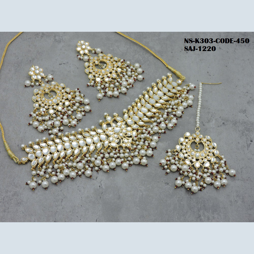 Soni Art Jewellery Gold Plated Kundan Stone & Beads Choker Necklace Set