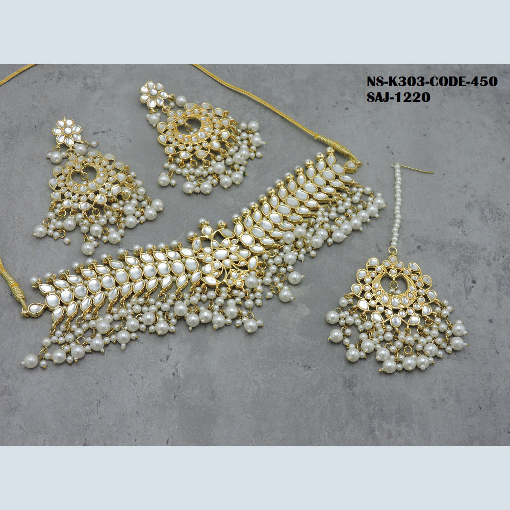 Soni Art Jewellery Gold Plated Kundan Stone & Beads Choker Necklace Set