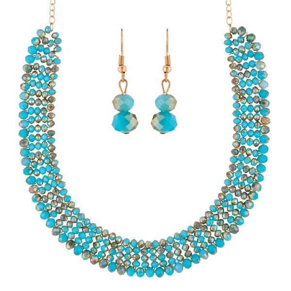 Urthn Blue Crystal Beads Gold Plated Necklace Set - 1111227A