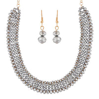 Urthn Gold Plated Grey Crystal Beads Necklace Set - 1111227B
