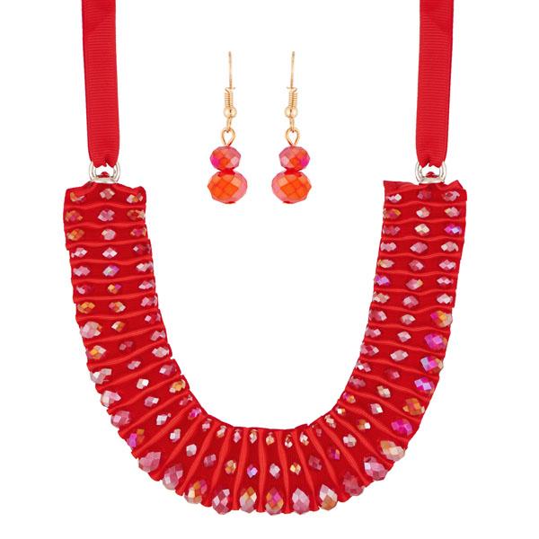 Urthn Red Crystal Beads Statement Necklace Set - 1111228E