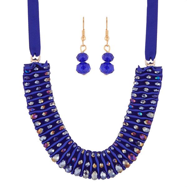 Urthn Blue Crystal Beads Statement Necklace Set - 1111228F