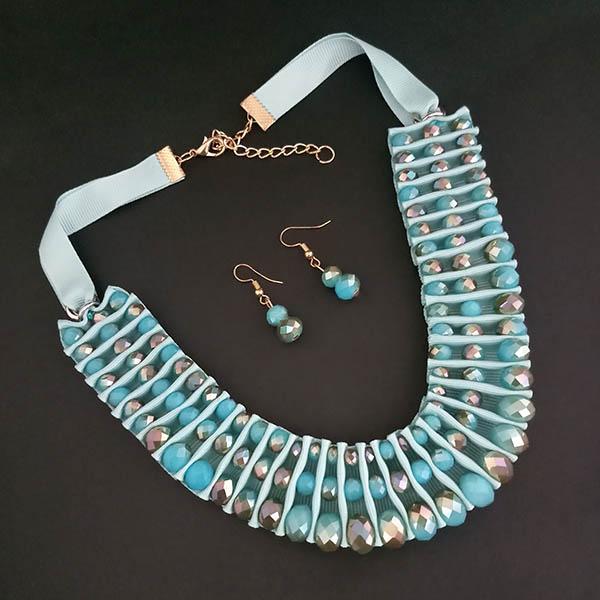 Urthn Blue Crystal Beads Lace Statement Necklace Set - 1111228A