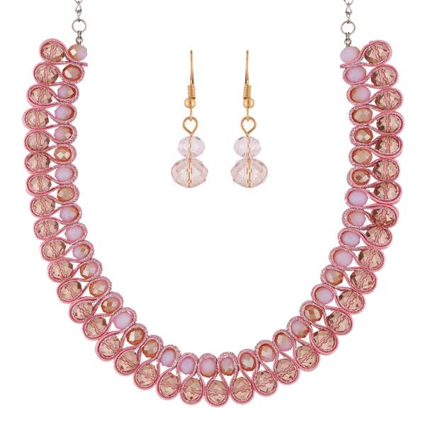 Urthn Pink Crystal Beads Statement Necklace Set - 1111229A