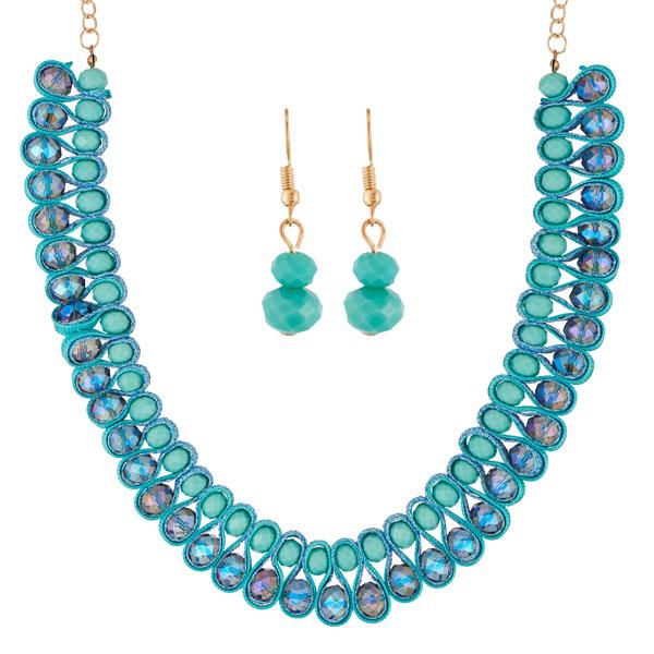 Urthn Blue Crystal Beads Statement Necklace Set - 1111229B