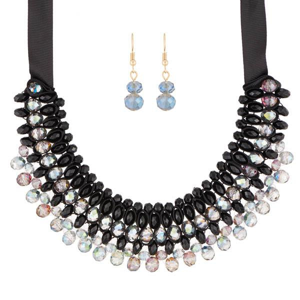 Urthn Black Crystal Beads Statement Necklace Set - 1111230C