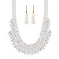 Urthn White Crystal Beads Statement Necklace Set - 1111230E