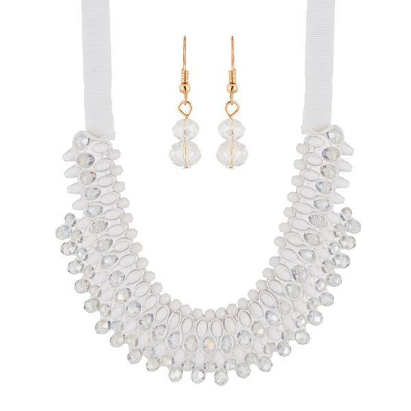 Urthn White Crystal Beads Statement Necklace Set - 1111230E