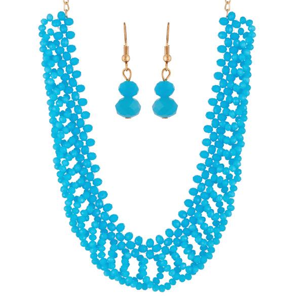 Urthn Blue Crystal Beads Statement Necklace Set - 1111233E