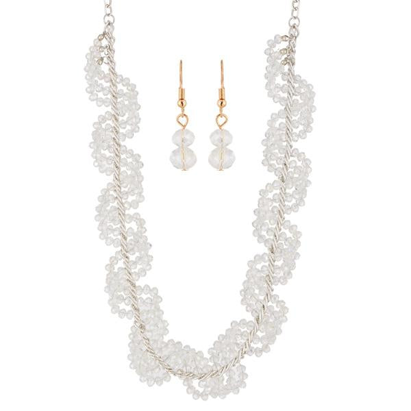 Urthn White Crystal Beads Statement Necklace Set - 1111234A