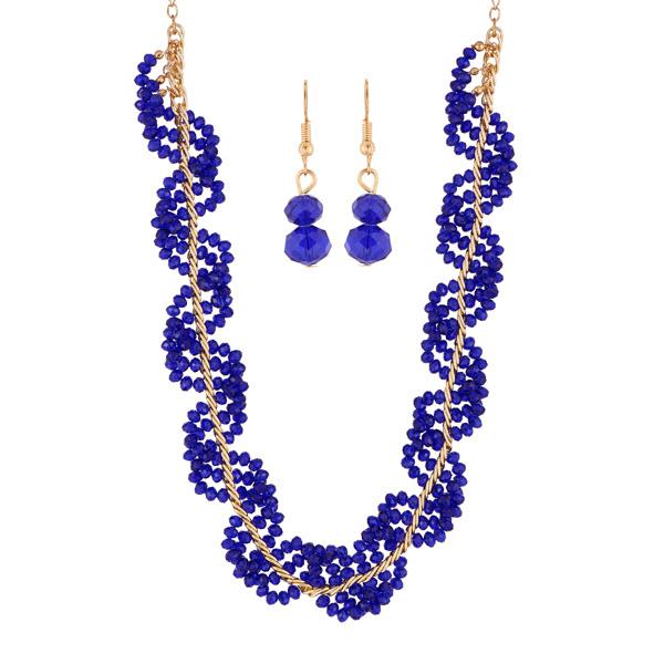 Urthn Blue Crystal Beads Statement Necklace Set - 1111234B