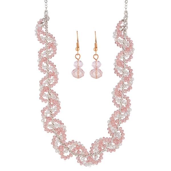 Urthn White Crystal Beads Statement Necklace Set - 1111234C