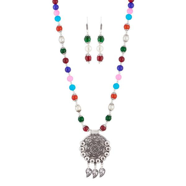 Urthn Multicolor Beads Rhodium Plated Necklace Set - 1111304