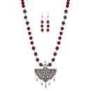 Urthn Rhodium Plated Maroon Beads Necklace Set - 1111305