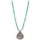 Urthn Green Beads Rhodium Plated Necklace - 1111306