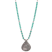 Urthn Green Beads Rhodium Plated Necklace - 1111306