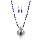 Urthn Rhodium Plated Blue Beads Necklace Set - 1111307