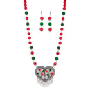 Urthn Maroon Beads Rhodium Plated Necklace Set - 1111311A
