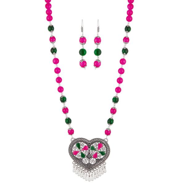 Uthn Rhodium Plated Beads Necklace Set - 1111311C