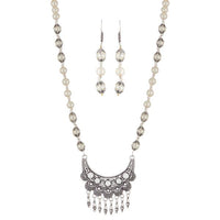 Urthn Rhodium Plated White Beads Necklace Set - 1111312C