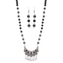 Urthn Black Beads Rhodium Plated Necklace Set - 1111312D