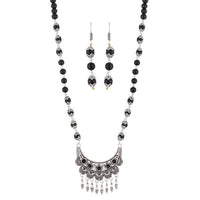 Urthn Black Beads Rhodium Plated Necklace Set - 1111312D