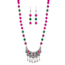 Urthn Pink Beads Rhodium Plated Necklace Set - 1111312H