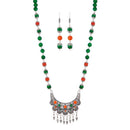 Urthn Rhodium Plated Green Beads Necklace Set - 1111312I