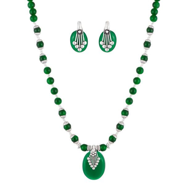 Urthn Green Beads Antique Gold Plated Necklace Set - 1111313A