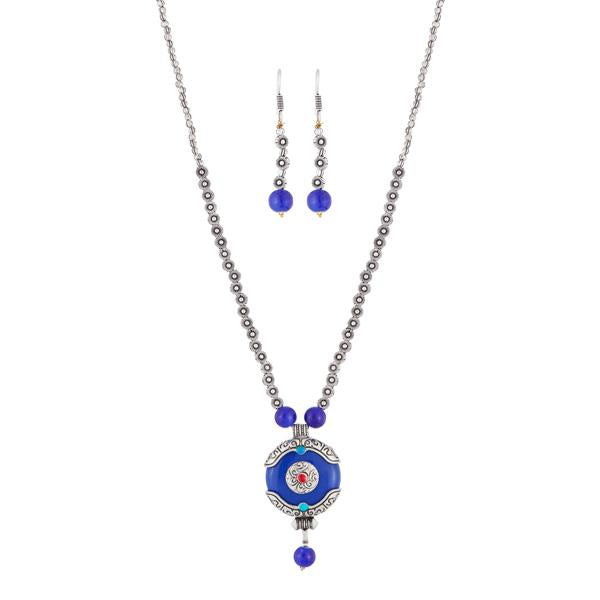 Urthn Rhodium Plated Gems Stone Necklace Set - 1111315B