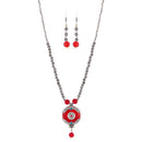 Urthn Maroon Gems Stone Rhodium Plated Necklace Set - 1111315C