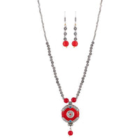 Urthn Maroon Gems Stone Rhodium Plated Necklace Set - 1111315C
