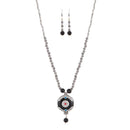 Urthn Rhodium Plated Black Gems Stone Necklace Set - 1111315E