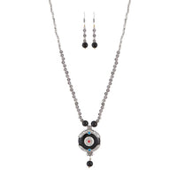 Urthn Rhodium Plated Black Gems Stone Necklace Set - 1111315E