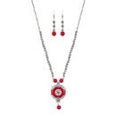 Urthn Maroon Gems Stone Rhodium Plated Necklace Set - 1111315G