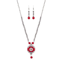 Urthn Maroon Gems Stone Rhodium Plated Necklace Set - 1111315G