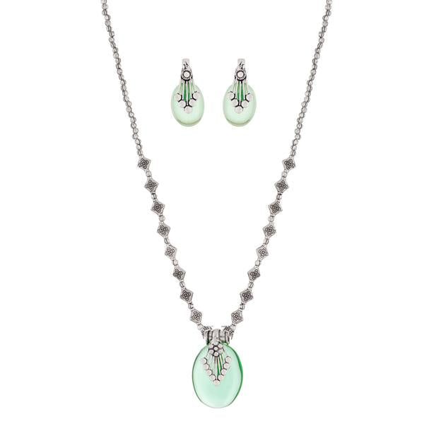 Urthn Green Gems Stone Rhodium Plated Necklace Set - 1111316A