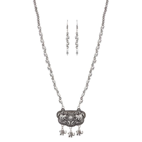 Urthn Rhodium Plated Elephant Design Necklace Set - 1111317