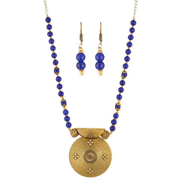 Urthn Antique Gold Plated Blue Beads Necklace Set - 1111320A