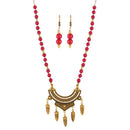 Urthn Maroon Beads Rhodium Plated Necklace Set - 1111321A