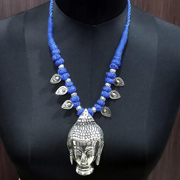 Jeweljunk Blue Dori Buddha Design Tribal Necklace Set - 1111518