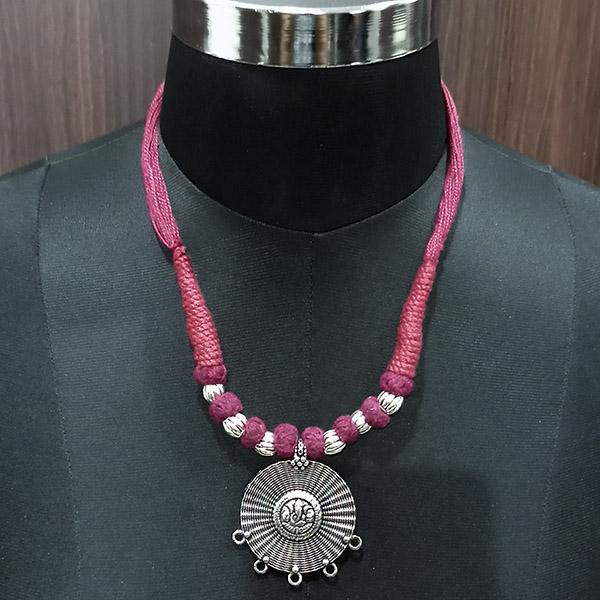 Jeweljunk Rhodium Plated Pink Dori Tribal Necklace Set - 1111558