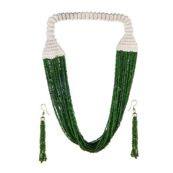 Urthn Green Beads Statement Necklace Set - 1111603C