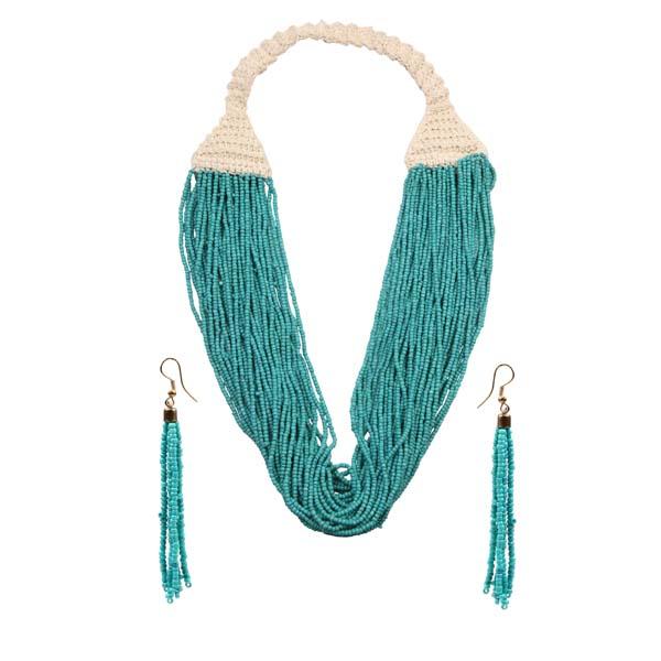 Urthn Blue Beads Statement Necklace Set - 1111603F