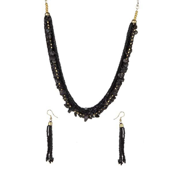 Urthn Black Beads Statement Necklace Set - 1111604E