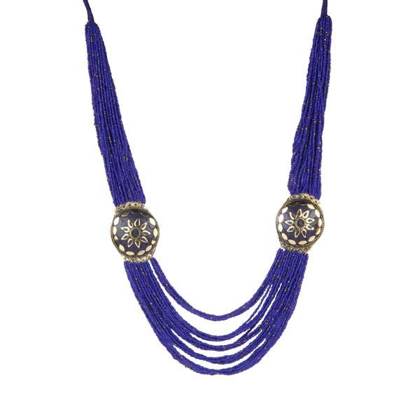 Urthn Blue Beads Statement Necklace Set - 1111605D