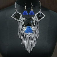 Jeweljunk Rhodium Plated Resin Stone Thread Necklace Set - 1111702D